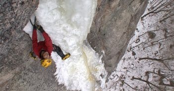 KIS Strength Training Steve House on the crux column of Remission during the first solo of the route. Cathedral Ledge North Conway, NH. Photo by Jimmy Surrette