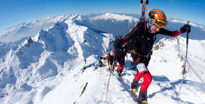 Uphill Athlete 16 Week Advanced SkiMo Training Plan with Bonus Mid Season Example Weeks Es Tresidder on the final ascent of the Grand Mont, 2700m, in the 4-day Pierra Menta Ski Mountaineering race, Beaufortain, France. March 2010. Photo by John Norris.
